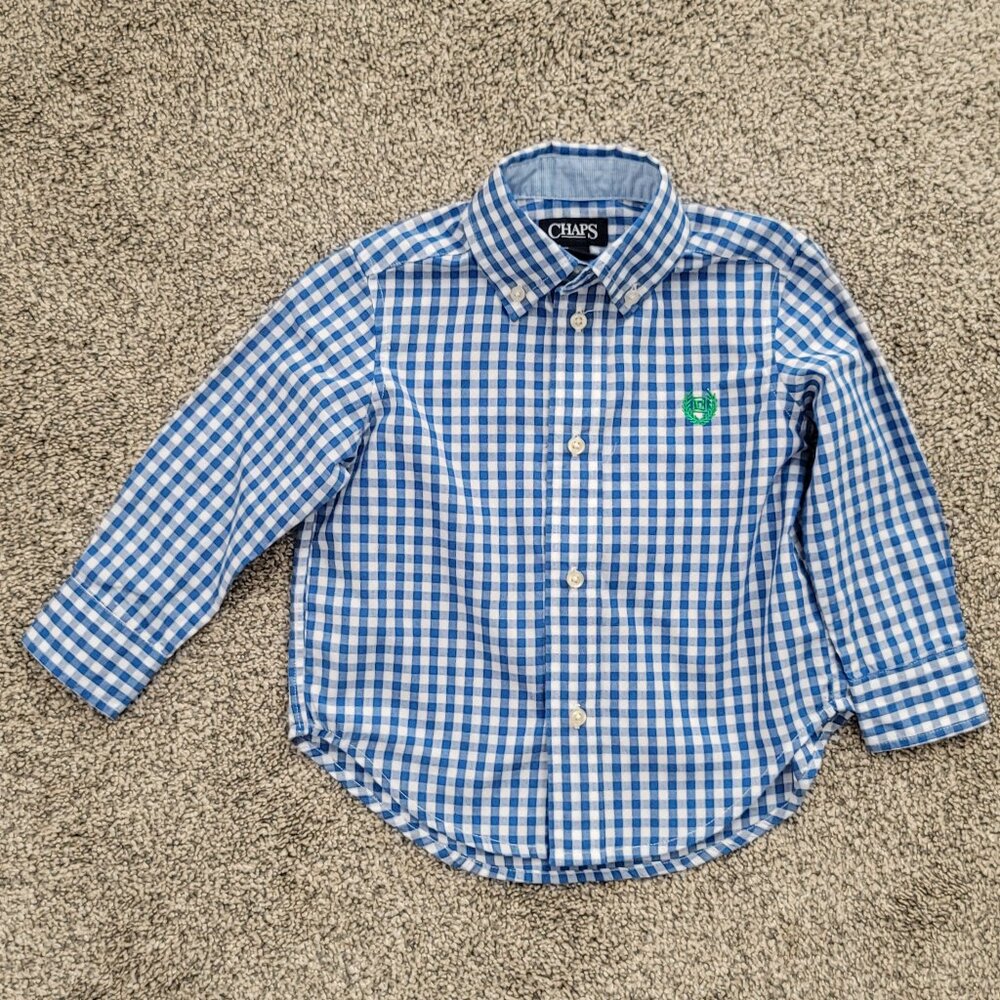 Chaps Button Down Blue & White checked Shirt 2T- Church - Easter